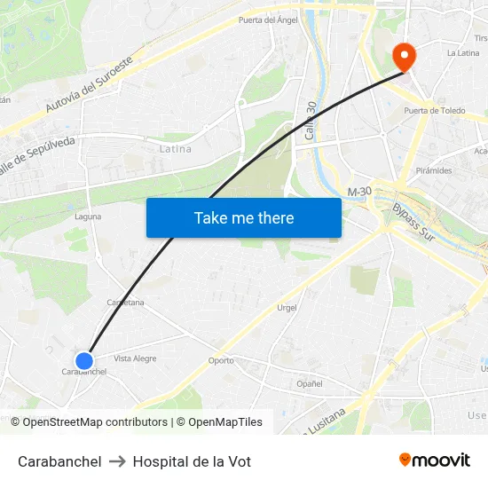 Carabanchel to Hospital de la Vot map