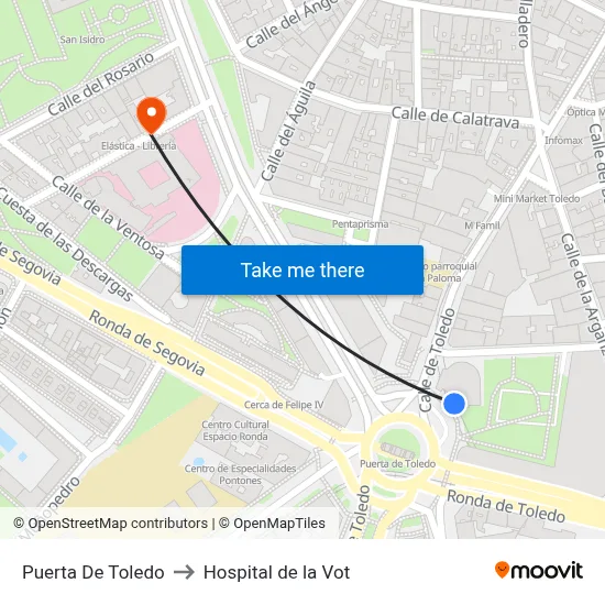 Puerta De Toledo to Hospital de la Vot map