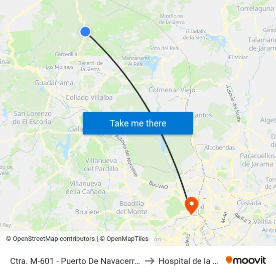Ctra. M-601 - Puerto De Navacerrada to Hospital de la Vot map