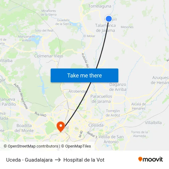 Uceda - Guadalajara to Hospital de la Vot map
