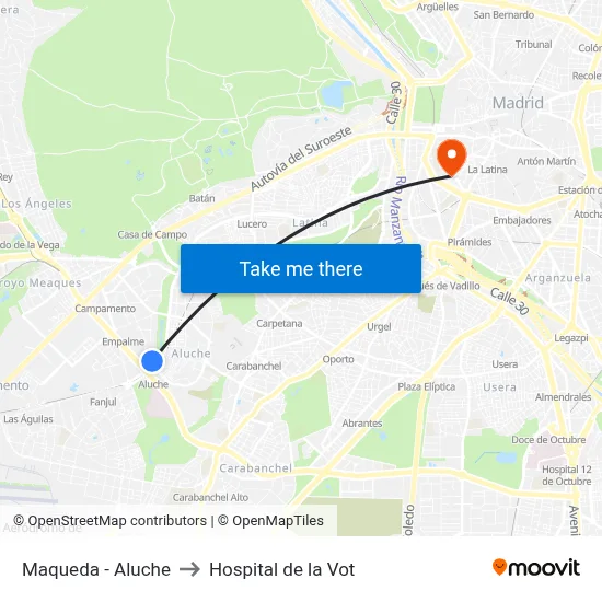 Maqueda - Aluche to Hospital de la Vot map