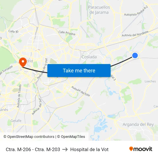 Ctra. M-206 - Ctra. M-203 to Hospital de la Vot map