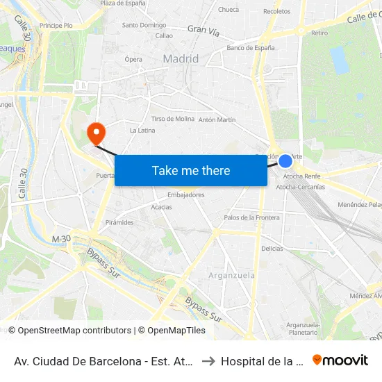 Av. Ciudad De Barcelona - Est. Atocha to Hospital de la Vot map