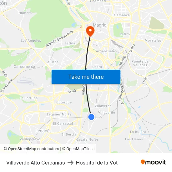 Villaverde Alto Cercanías to Hospital de la Vot map