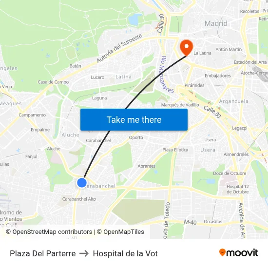 Plaza Del Parterre to Hospital de la Vot map