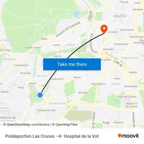 Polideportivo Las Cruces to Hospital de la Vot map