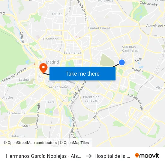 Hermanos García Noblejas - Alsacia to Hospital de la Vot map