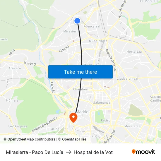 Mirasierra - Paco De Lucía to Hospital de la Vot map