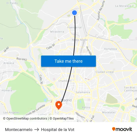 Montecarmelo to Hospital de la Vot map