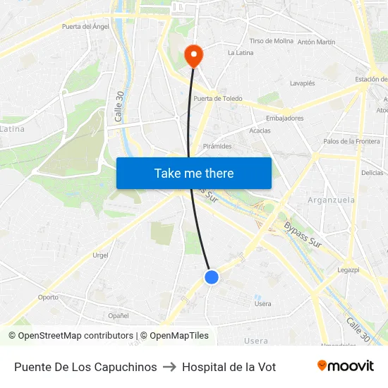 Puente De Los Capuchinos to Hospital de la Vot map