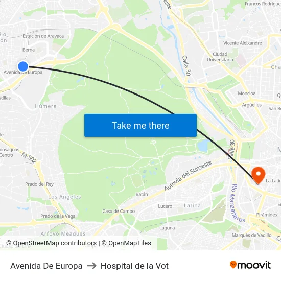 Avenida De Europa to Hospital de la Vot map