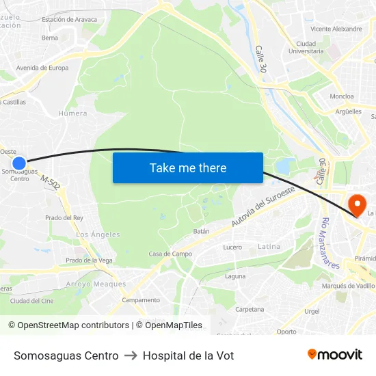 Somosaguas Centro to Hospital de la Vot map