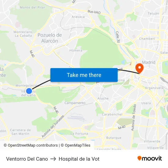 Ventorro Del Cano to Hospital de la Vot map