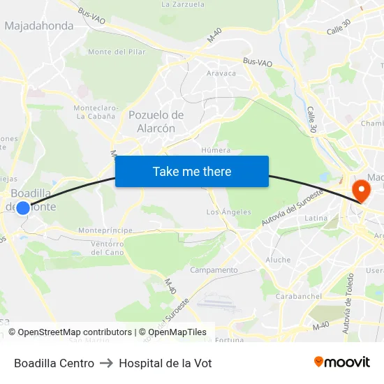 Boadilla Centro to Hospital de la Vot map