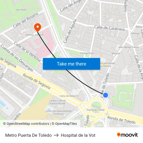 Metro Puerta De Toledo to Hospital de la Vot map