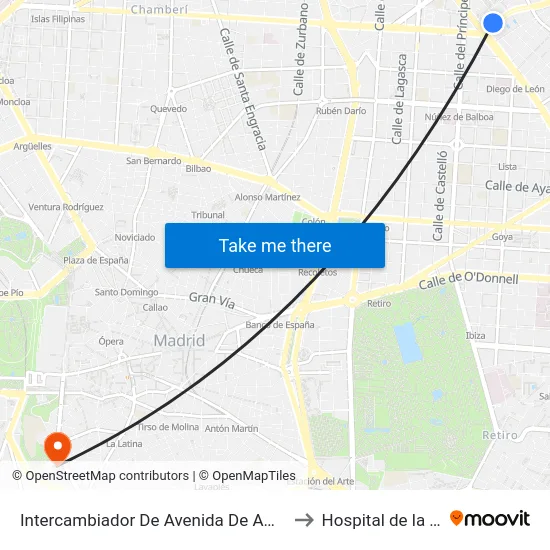 Intercambiador De Avenida De América to Hospital de la Vot map