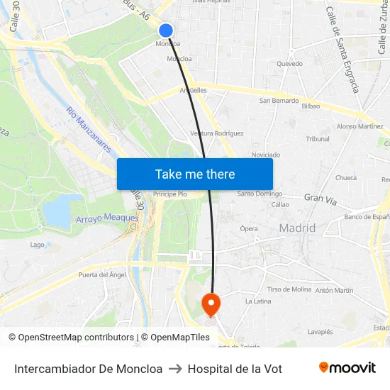 Intercambiador De Moncloa to Hospital de la Vot map