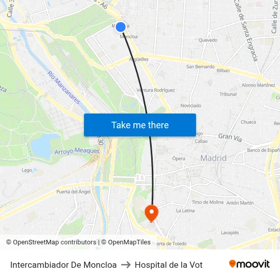 Intercambiador De Moncloa to Hospital de la Vot map