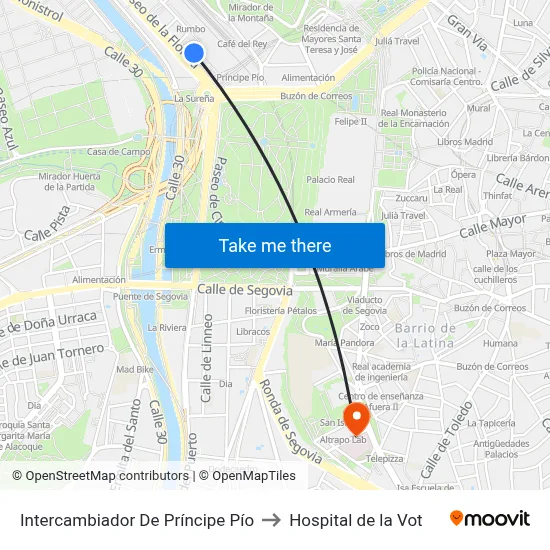 Intercambiador De Príncipe Pío to Hospital de la Vot map