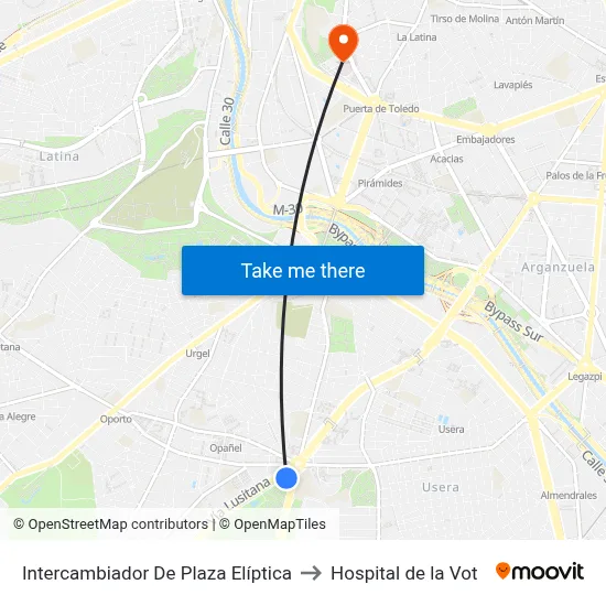 Intercambiador De Plaza Elíptica to Hospital de la Vot map