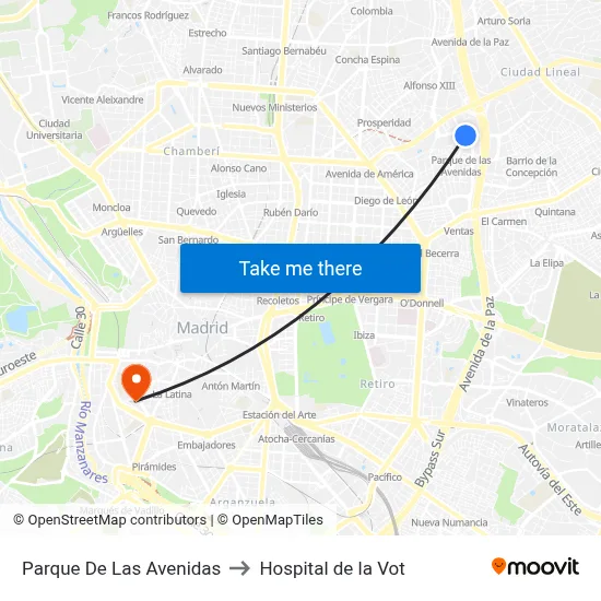 Parque De Las Avenidas to Hospital de la Vot map