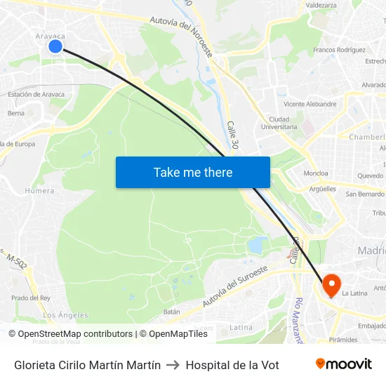 Glorieta Cirilo Martín Martín to Hospital de la Vot map