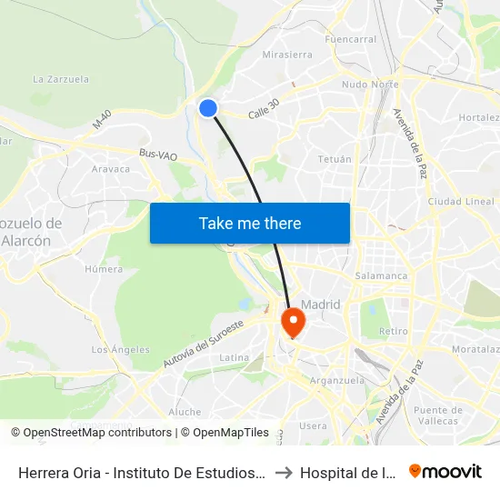 Herrera Oria - Instituto De Estudios Fiscales to Hospital de la Vot map