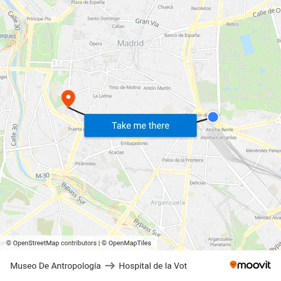 Museo De Antropología to Hospital de la Vot map