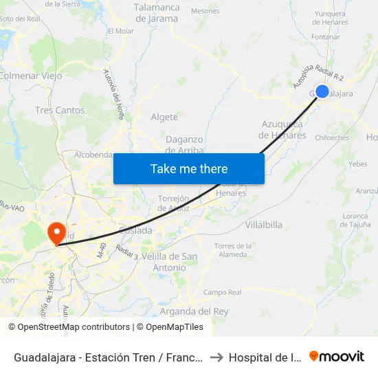 Guadalajara - Estación Tren / Francisco Aritio to Hospital de la Vot map