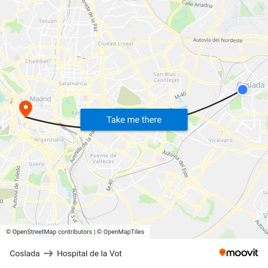 Coslada to Hospital de la Vot map