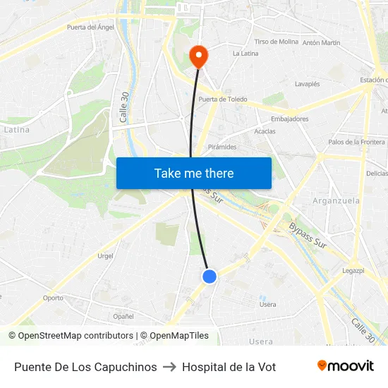 Puente De Los Capuchinos to Hospital de la Vot map