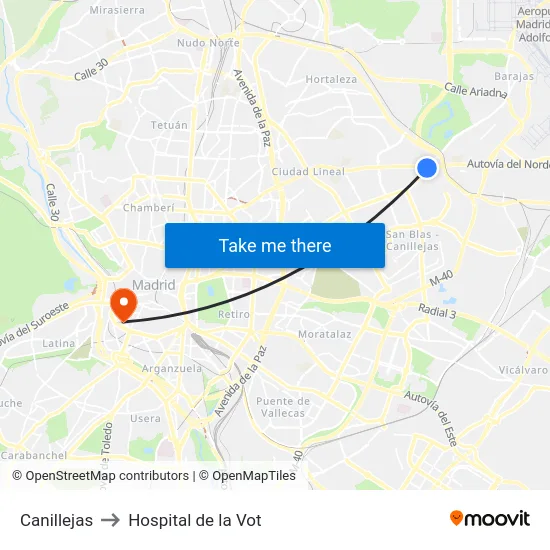 Canillejas to Hospital de la Vot map