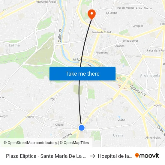 Plaza Elíptica - Santa María De La Cabeza to Hospital de la Vot map