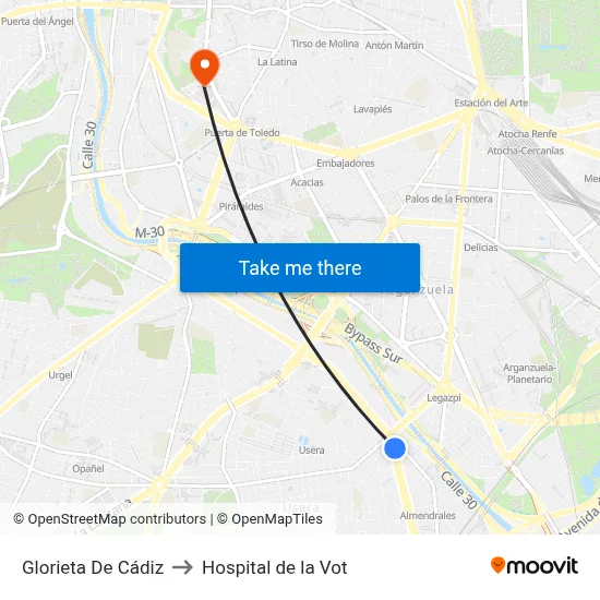 Glorieta De Cádiz to Hospital de la Vot map