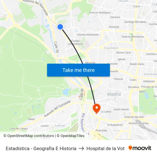 Estadística - Geografía E Historia to Hospital de la Vot map
