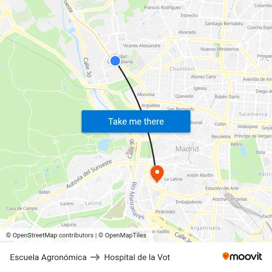 Escuela Agronómica to Hospital de la Vot map