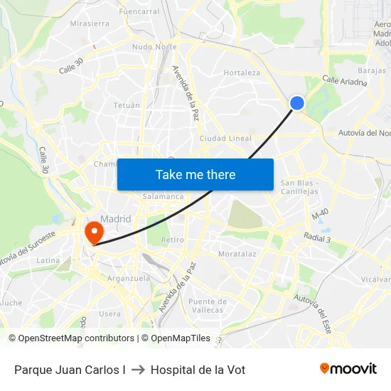 Parque Juan Carlos I to Hospital de la Vot map
