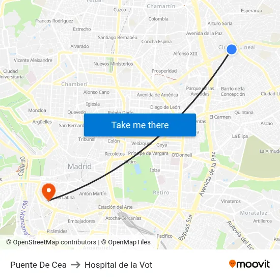 Puente De Cea to Hospital de la Vot map