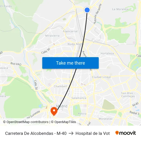 Carretera De Alcobendas - M-40 to Hospital de la Vot map