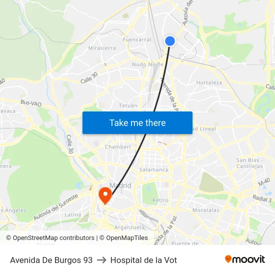 Avenida De Burgos 93 to Hospital de la Vot map