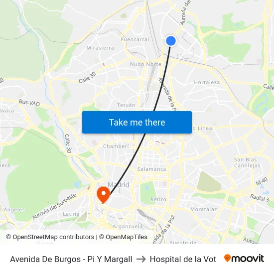 Avenida De Burgos - Pi Y Margall to Hospital de la Vot map