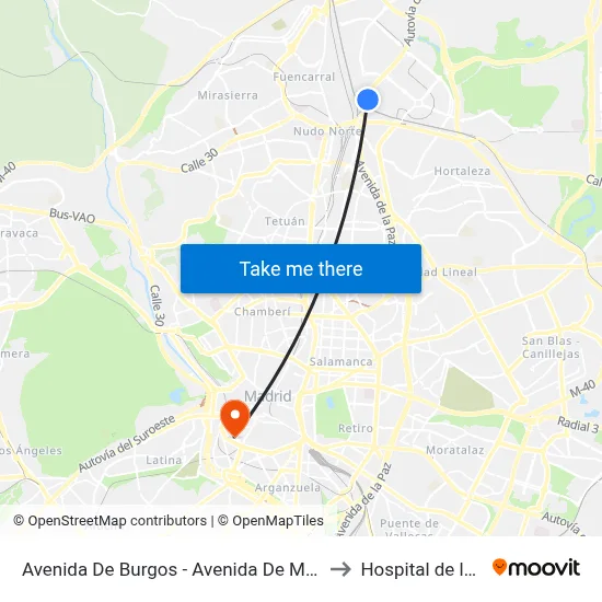 Avenida De Burgos - Avenida De Manoteras to Hospital de la Vot map