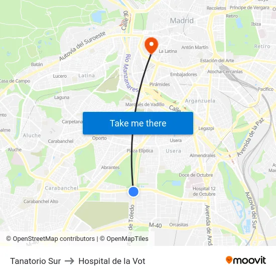 Tanatorio Sur to Hospital de la Vot map