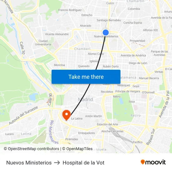 Nuevos Ministerios to Hospital de la Vot map