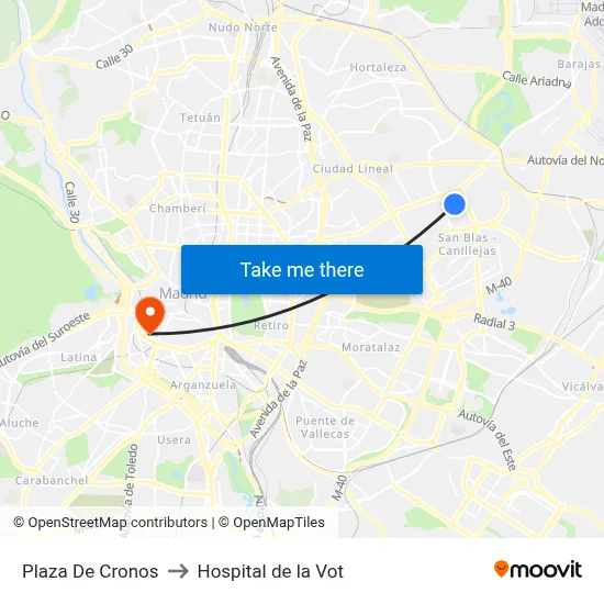 Plaza De Cronos to Hospital de la Vot map