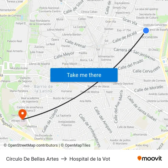 Círculo De Bellas Artes to Hospital de la Vot map