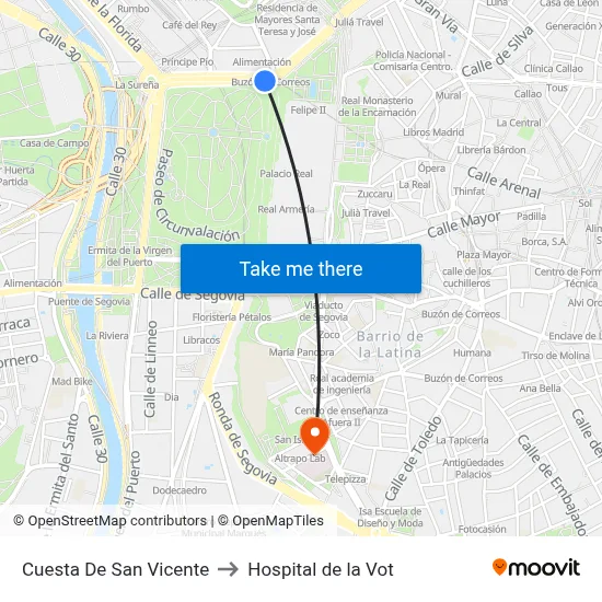 Cuesta De San Vicente to Hospital de la Vot map