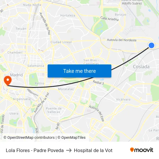 Lola Flores - Padre Poveda to Hospital de la Vot map