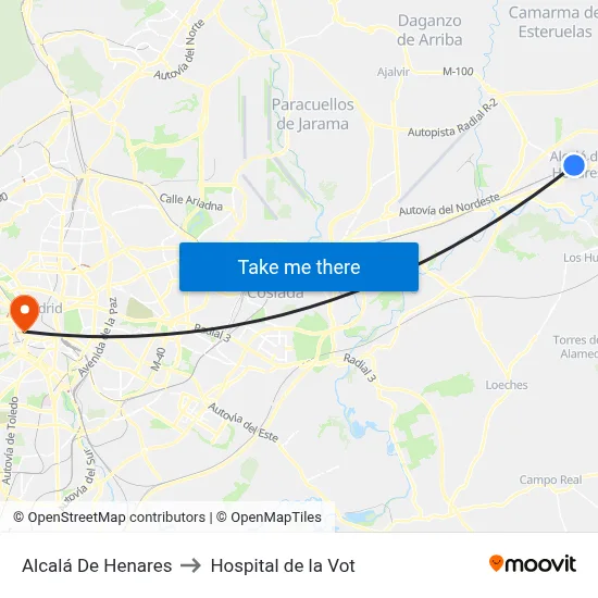 Alcalá De Henares to Hospital de la Vot map