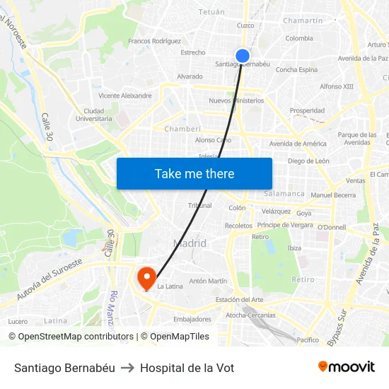 Santiago Bernabéu to Hospital de la Vot map